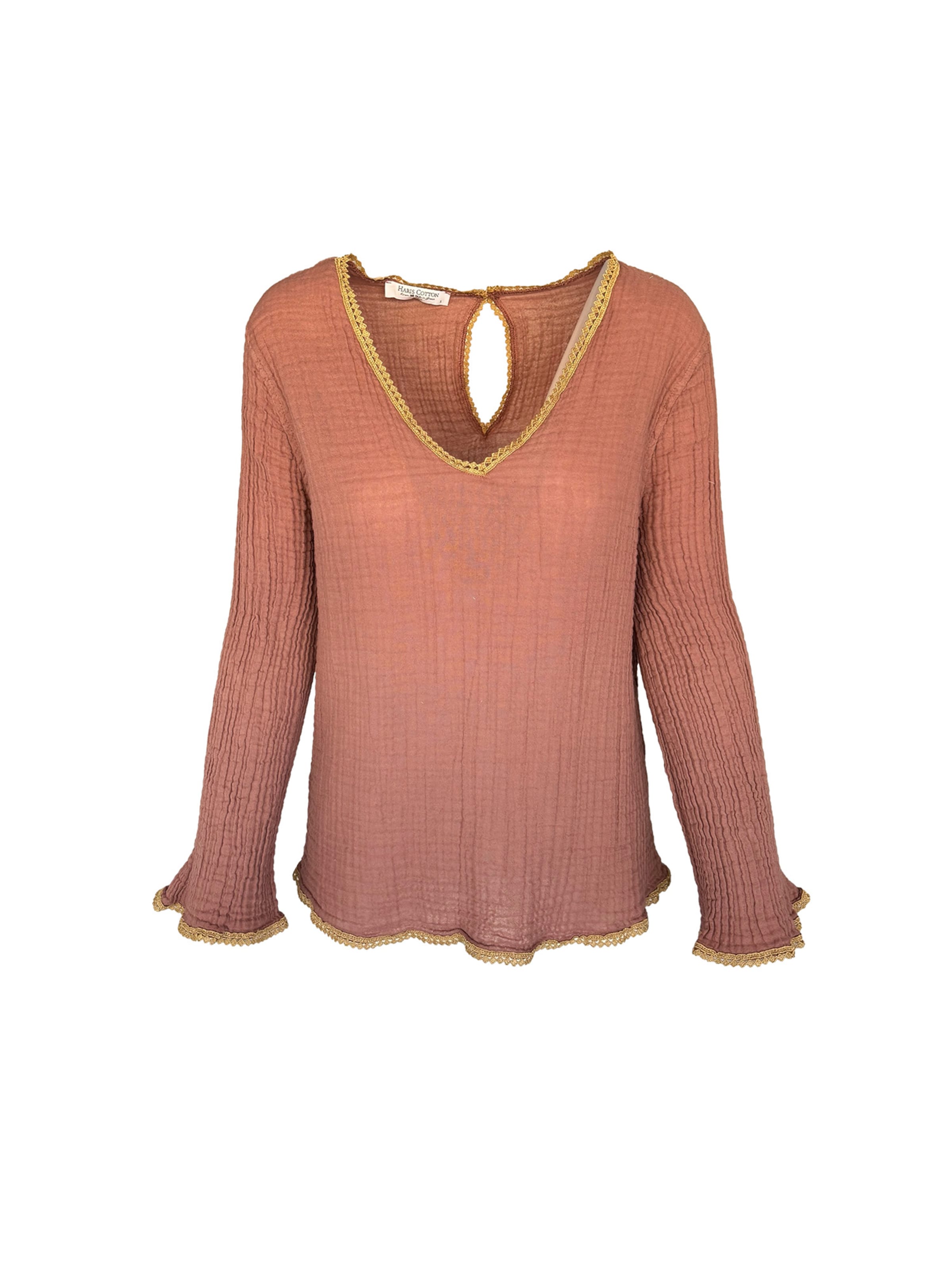 Haris Cotton Blouse 'Haris' in Bruin: voorkant