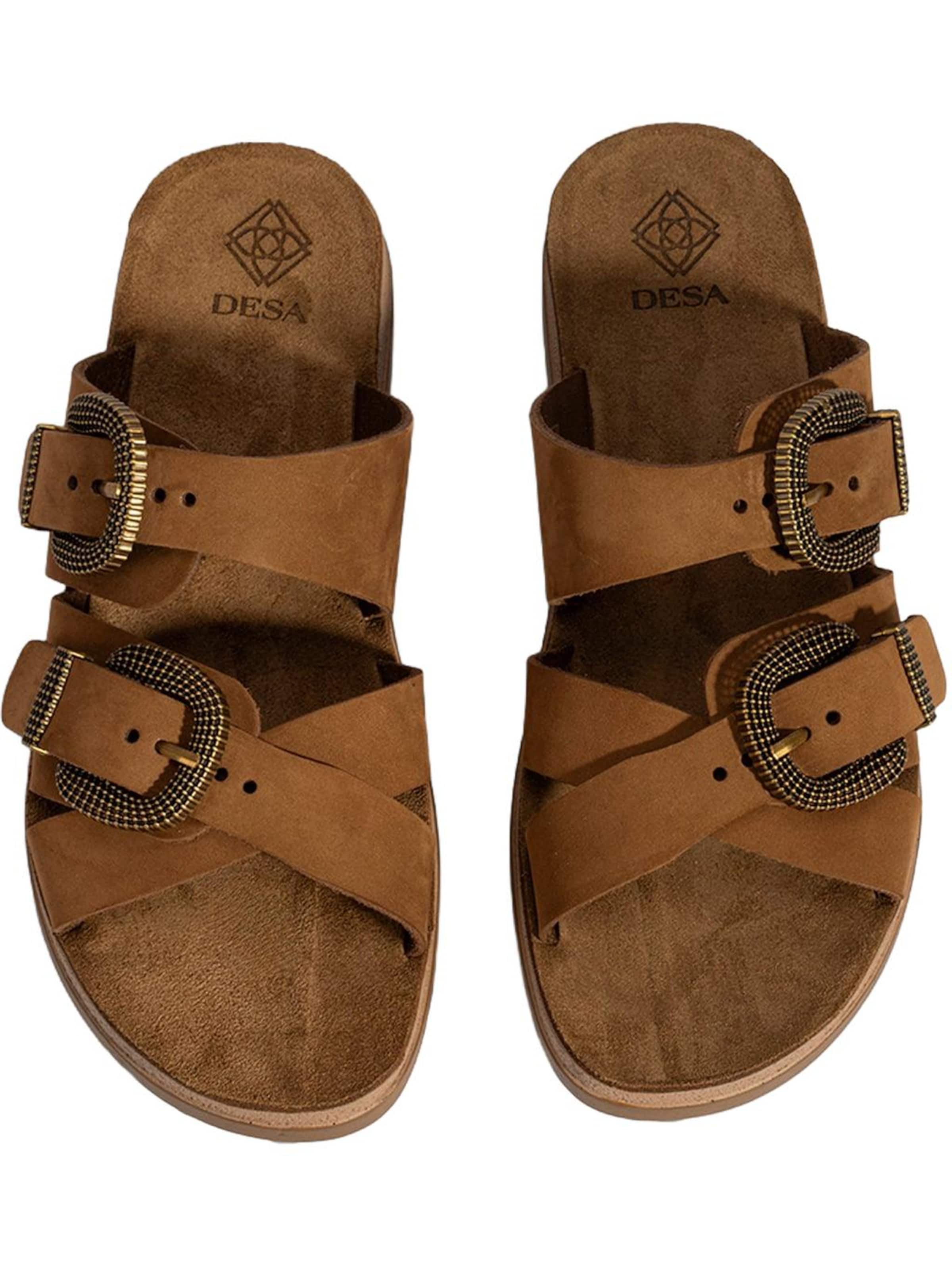 Desa Slipper 'DESA Damen-Keilsandalen aus Nubukleder mit Schnallendetail' in Brown