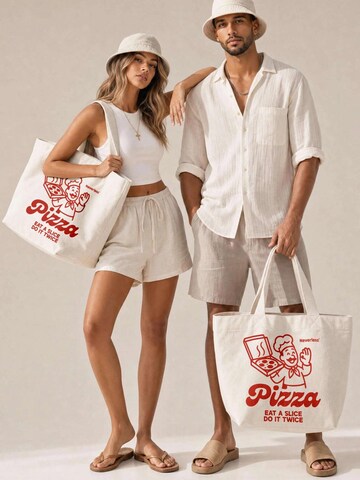 Neverless Beach Bag 'Pizza Lovers Club' in Beige