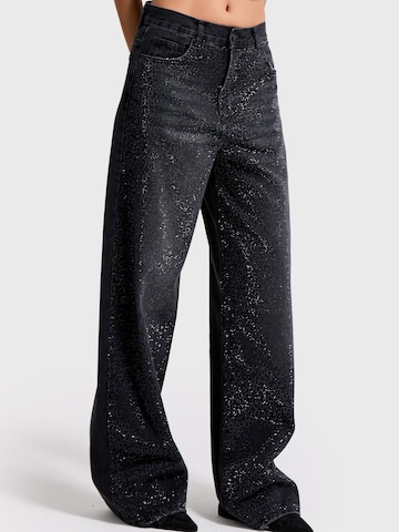 IT'S BASIC Loosefit Jeans 'RHINESTONE MID RISE LOOSE JEANS' in Zwart