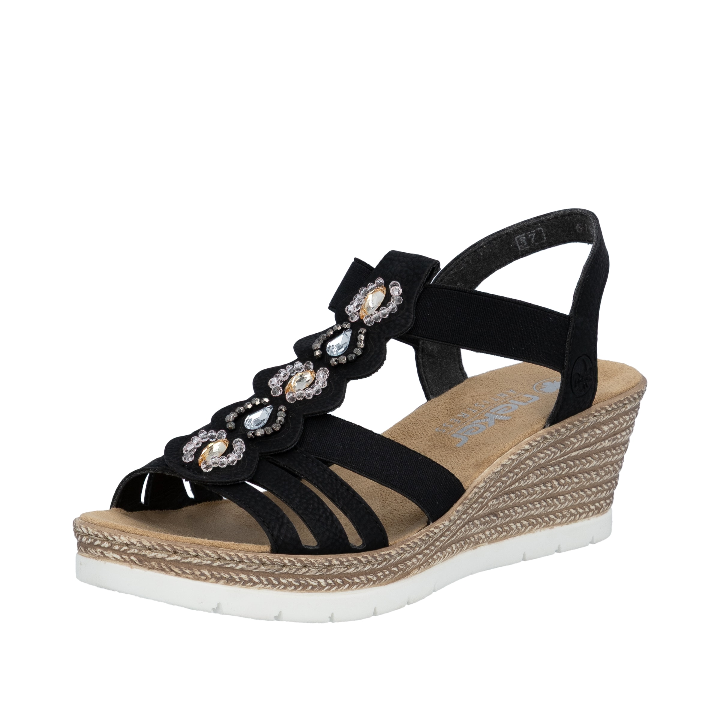 Sandales à lanières '619B2' Rieker en noir : devant