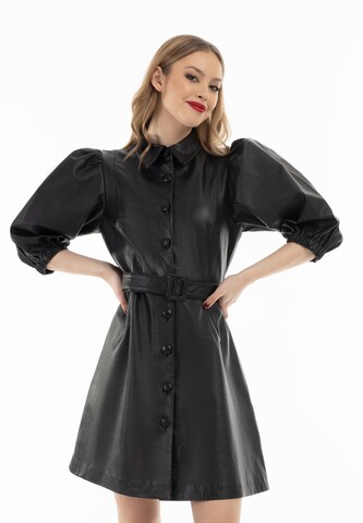 faina Shirt Dress in Black: front