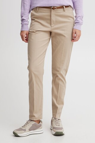 Oxmo Tapered Pleated Pants in Beige: front
