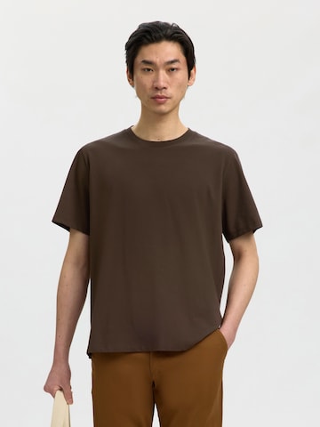 SELECTED T-Shirt 'SLHATLAS' in Braun: Vorderseite