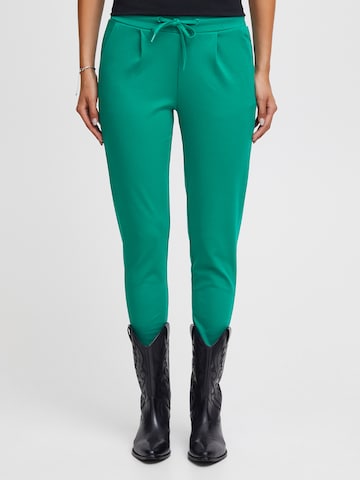 ICHI Slimfit Kalhoty se sklady v pase 'KATE' – zelená: přední strana