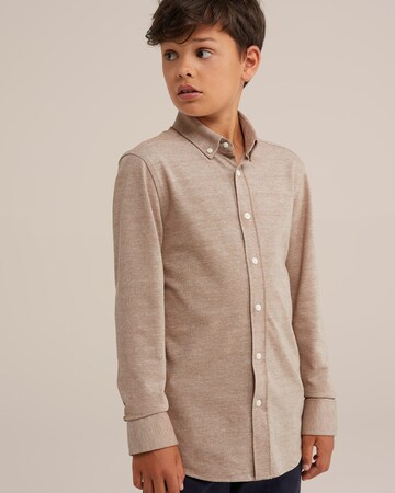 WE Fashion Regular fit Button up shirt in Beige: front