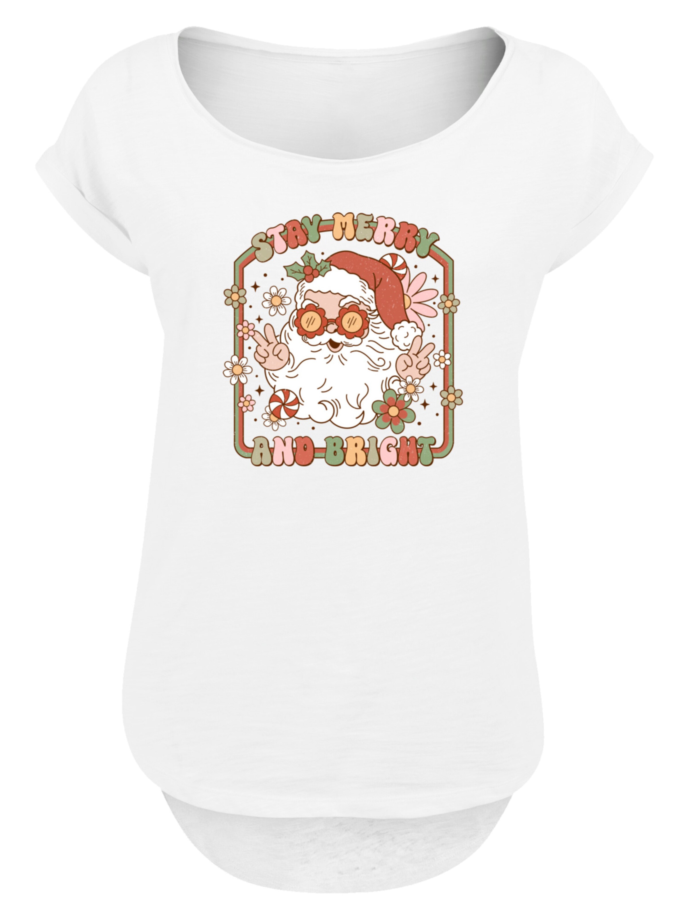 F4NT4STIC Shirt 'Stay Merry And Bright Hippie Santa' in Wit: voorkant