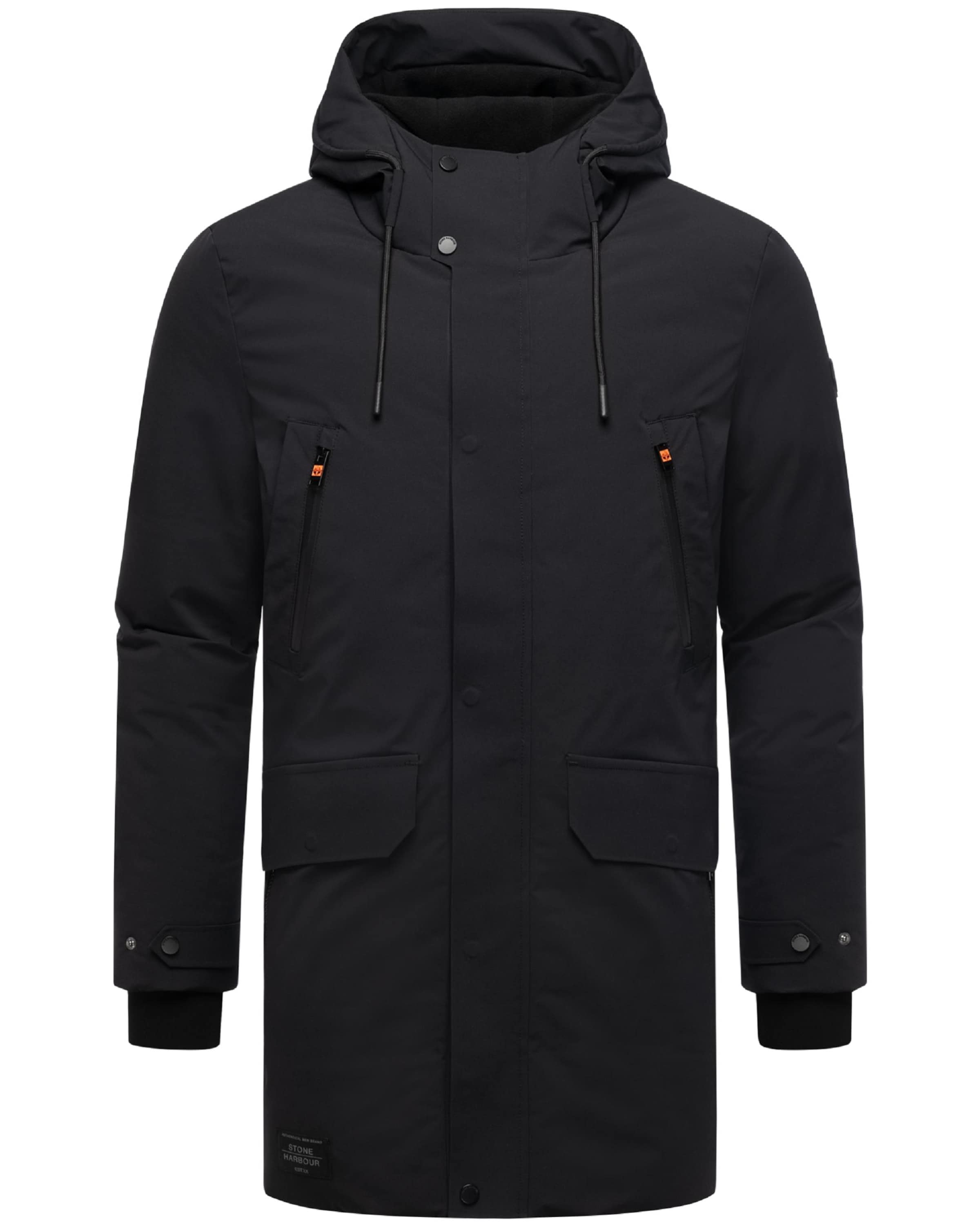 STONE HARBOUR Χειμερινό παλτό σε μαύρο: μπροστά