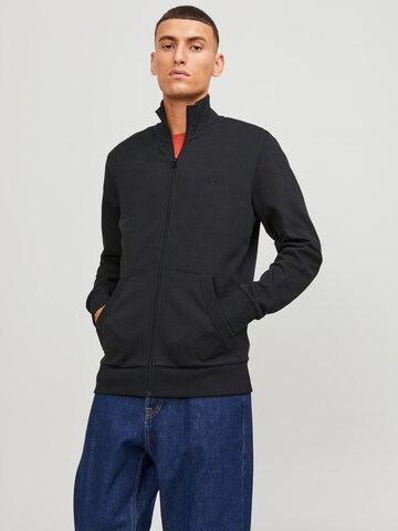 JACK & JONES Zip-Up Hoodie 'Epaulos' in Black: front