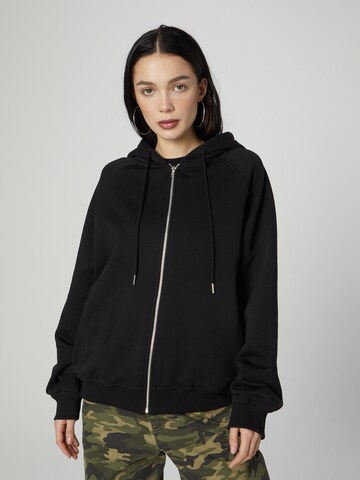 ABOUT YOU x Chiara Biasi Zip-Up Hoodie 'Ilse' in Black: front