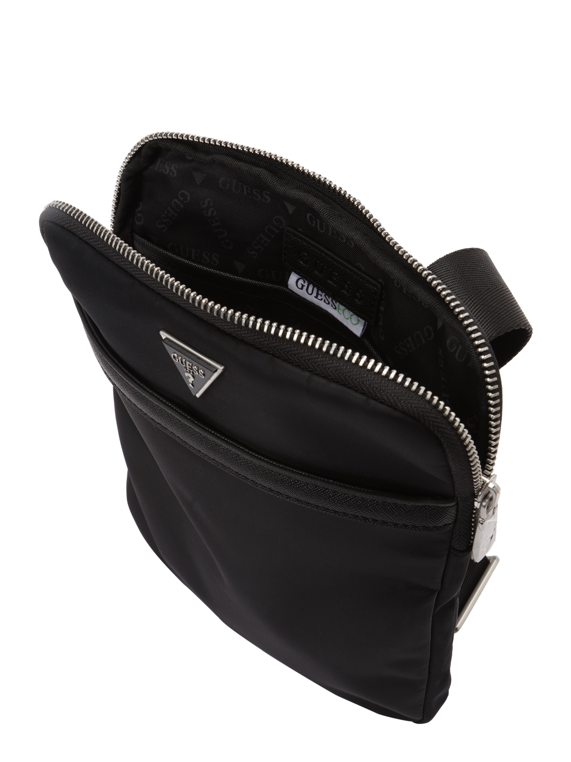 GUESS Skuldertaske 'MILANO CROSSBODY FLAT' i sort