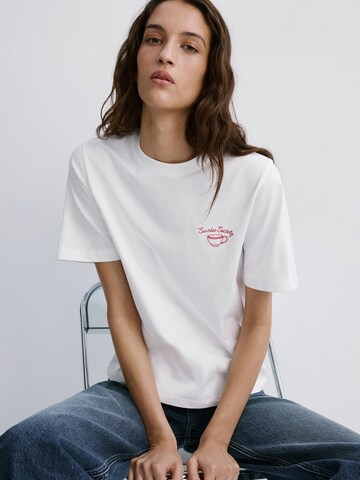 MANGO Shirt 'COFFEE' in Wit: voorkant