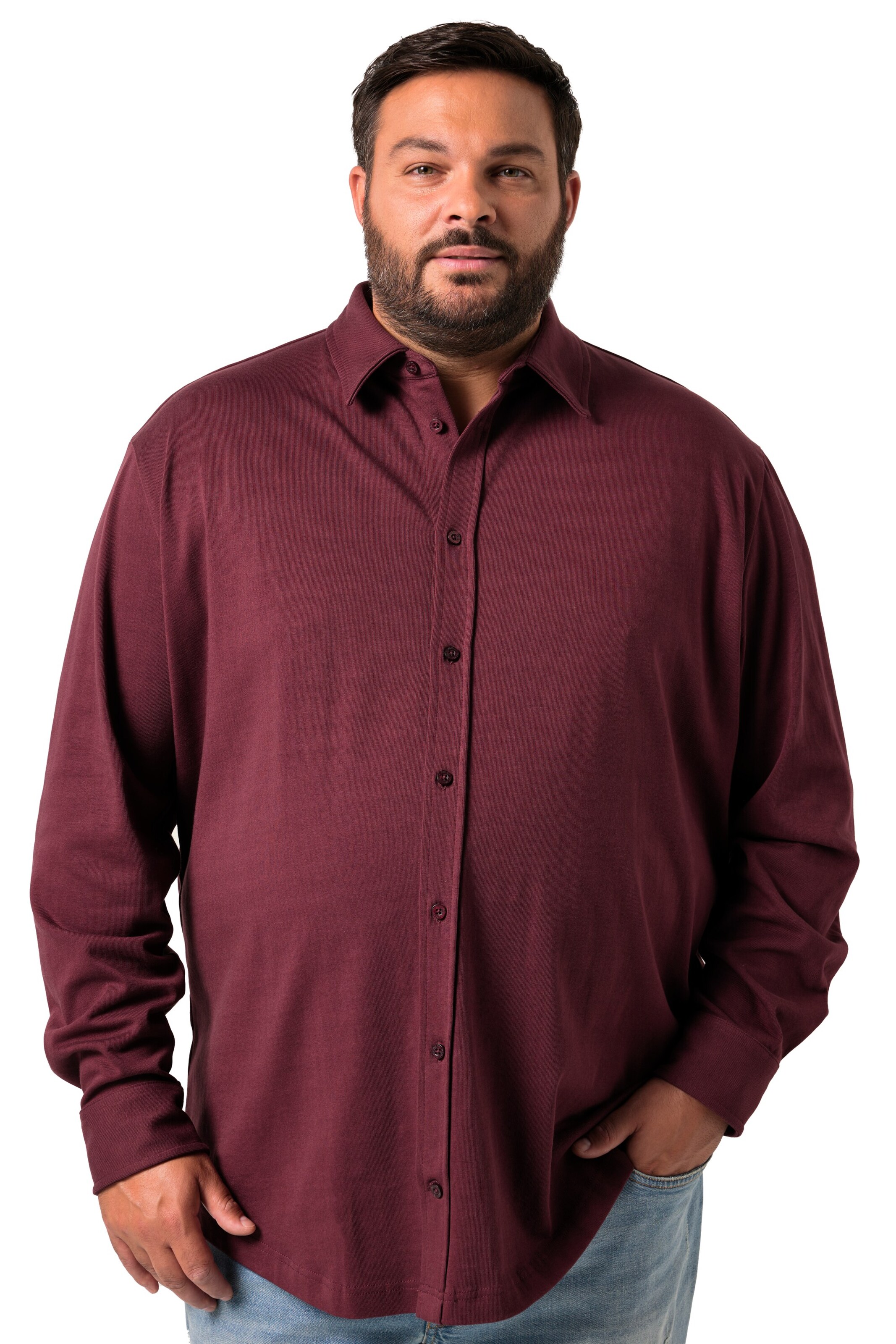 Men Plus Regular fit Button Up Shirt in Red: front