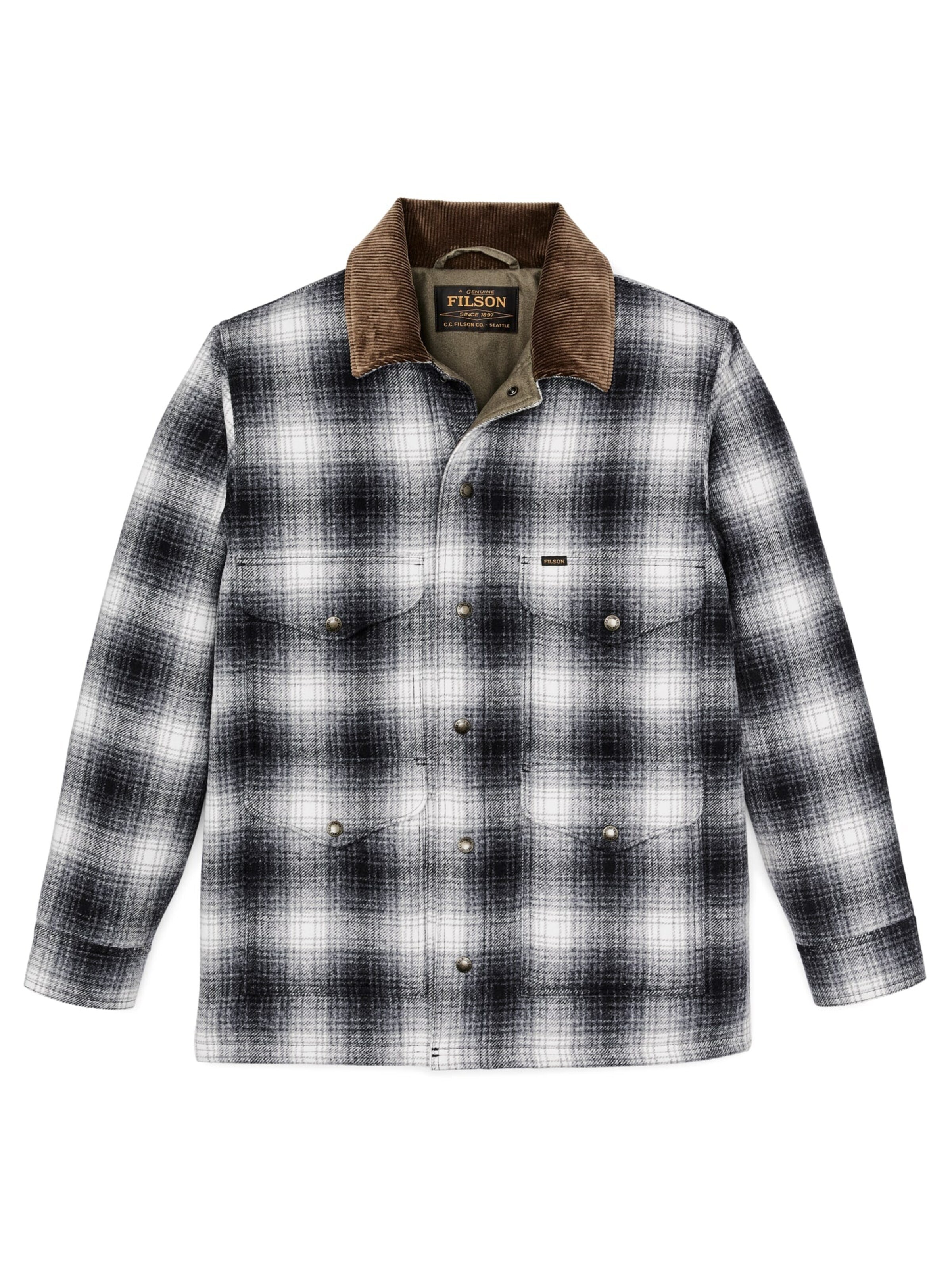 Giacca di mezza stagione 'Spokane Insulated Cruiser Charcoal Ombre' di Filson in nero: frontale
