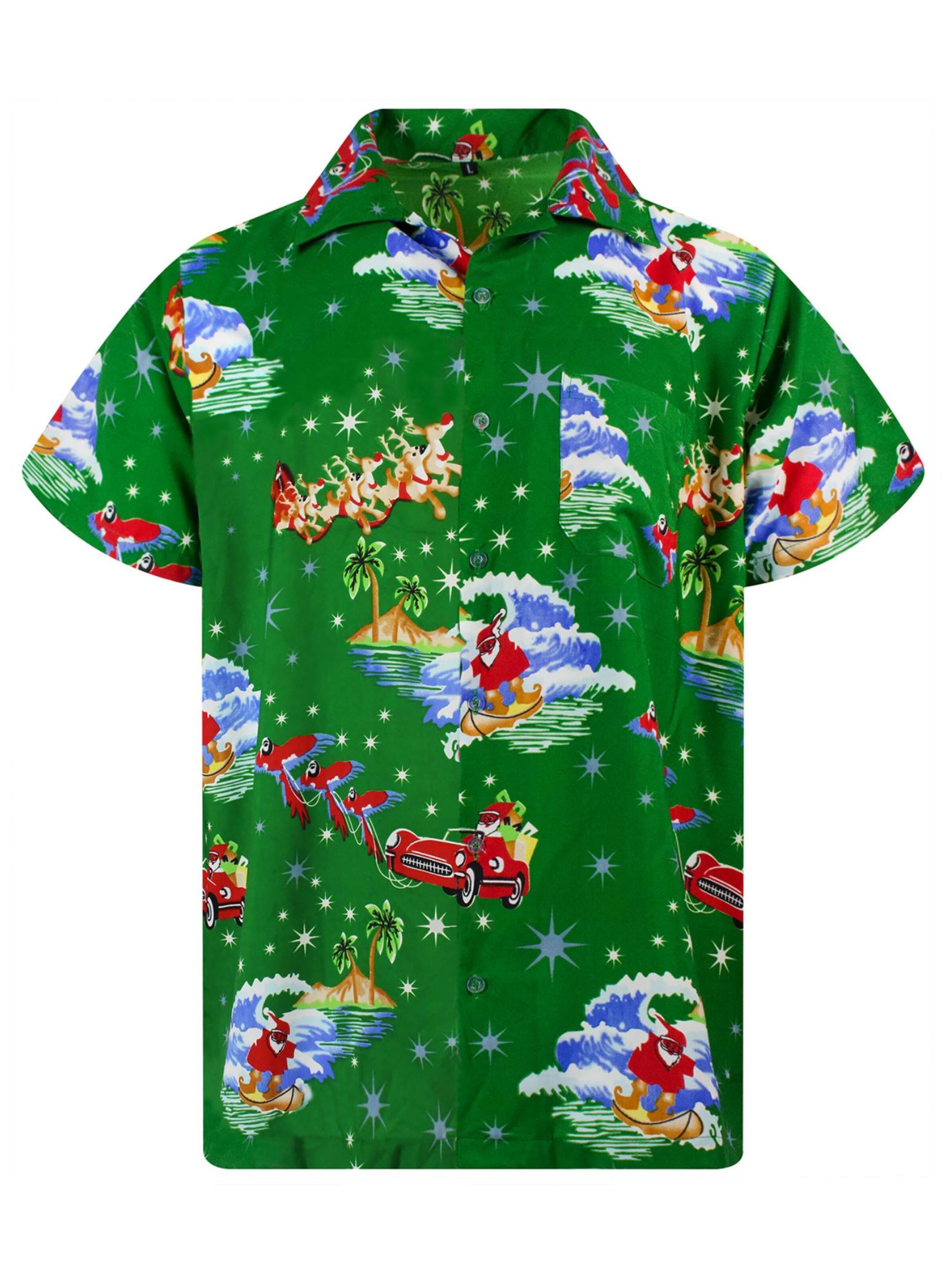 King Kameha Hemd 'Christmas Surf Santa'‌‌‌‌‌‌‌ in Grün: Vorderseite