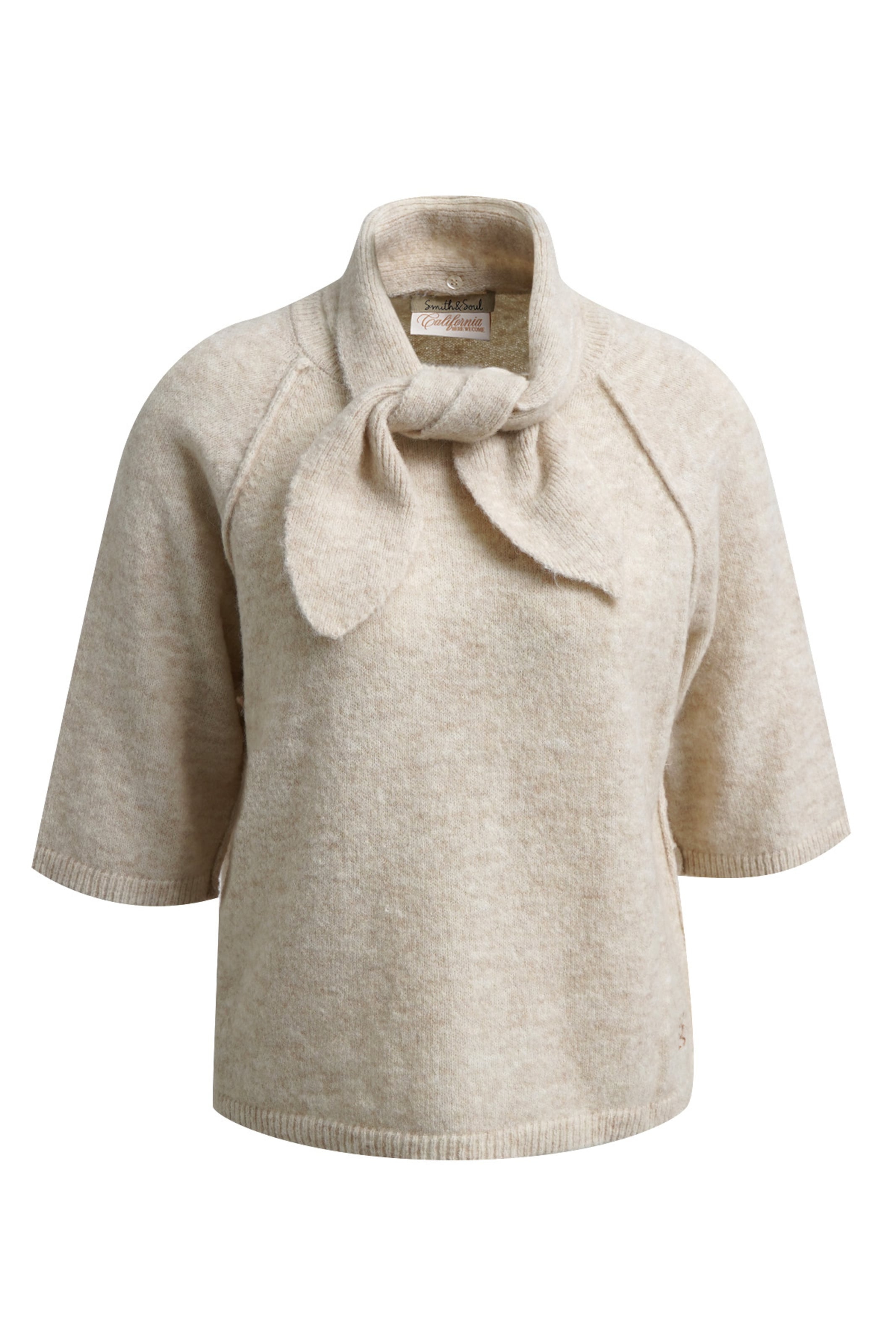 Smith&Soul Kurzarm-Pullover mit Schalkragen in Beige: Vorderseite