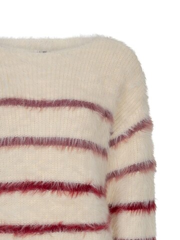 Red Button Knitted top 'RB sweet fuzzy stripe burgundy' in White