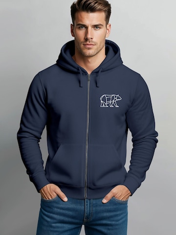 Neverless Zip-Up Hoodie 'Bär Lineart Polygon' in Blue