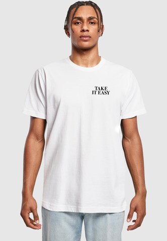 Mister Tee - Camisa 'Take It Easy Palm Paradise' em branco: frente