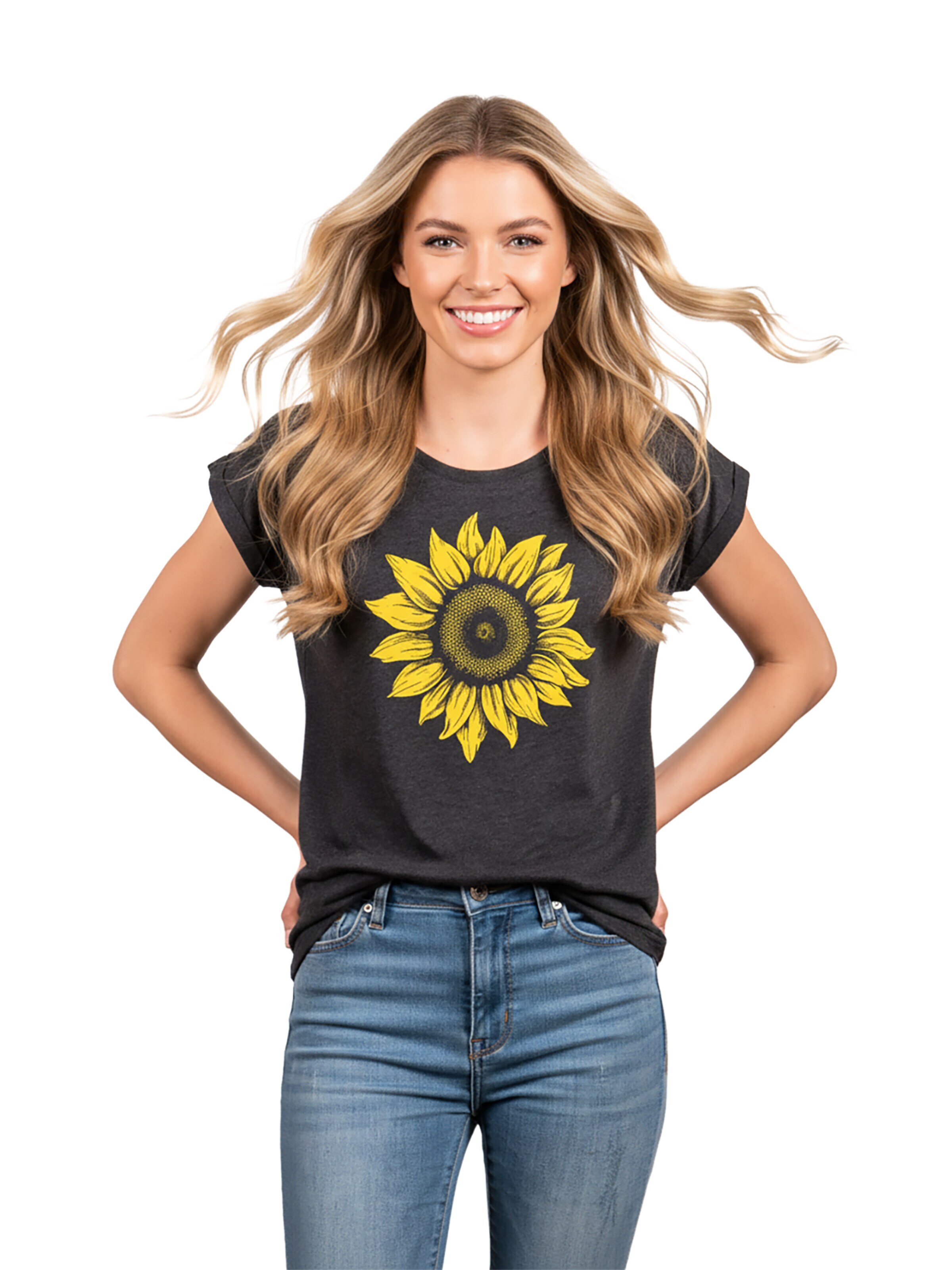MAKAYA Shirt 'Sonnenblume' in Grey: front