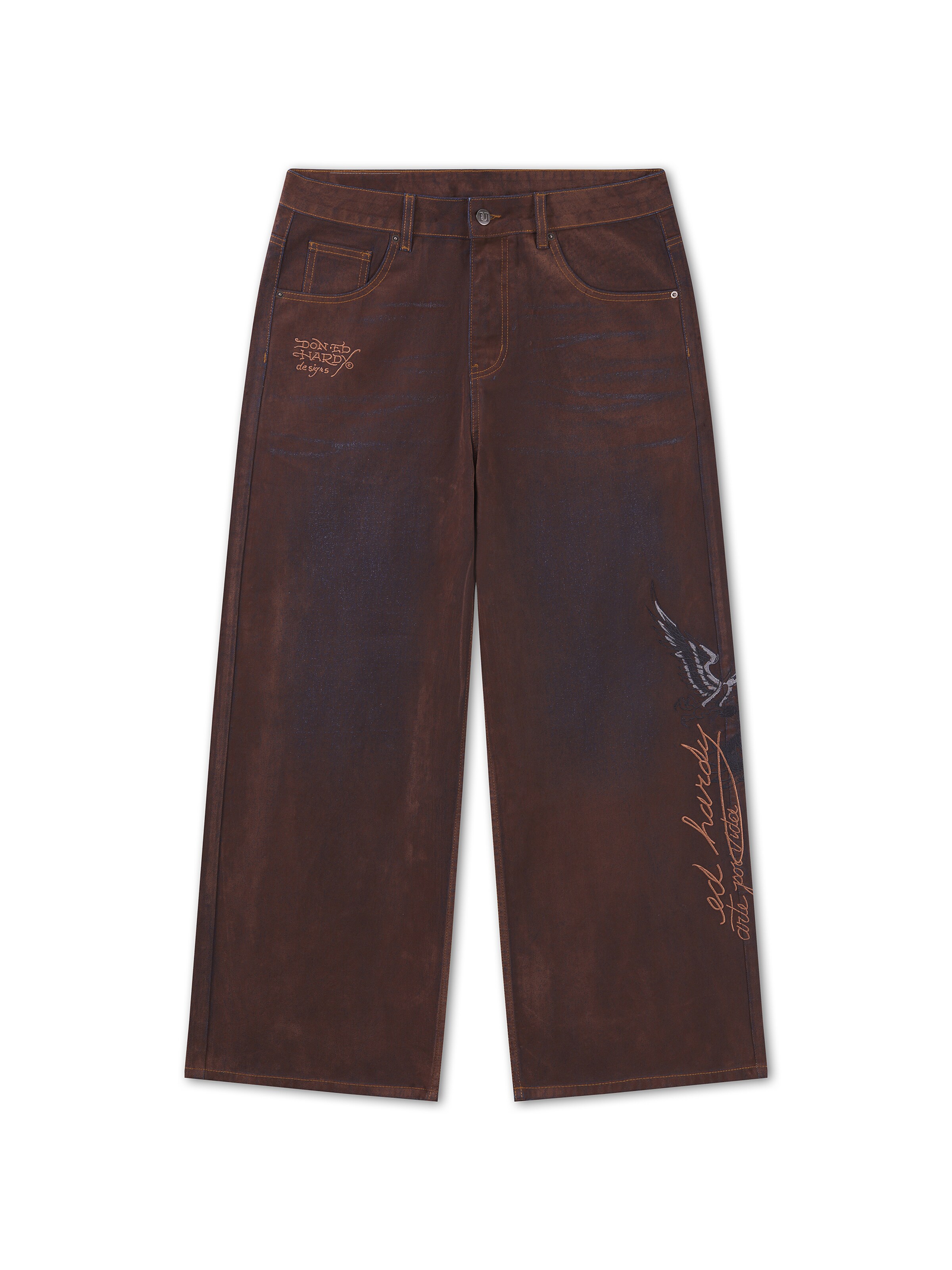 Ed Hardy Широкий Джинсы 'Signature Eagle' в Коричневый: спереди