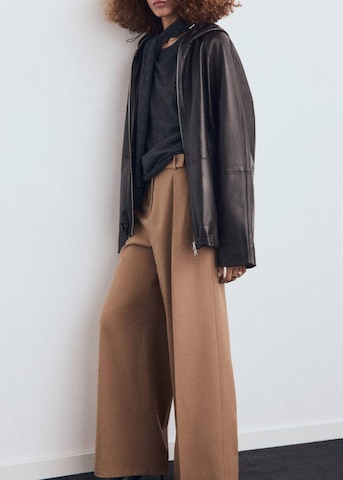 MANGO Wide leg Pleat-Front Pants in Brown
