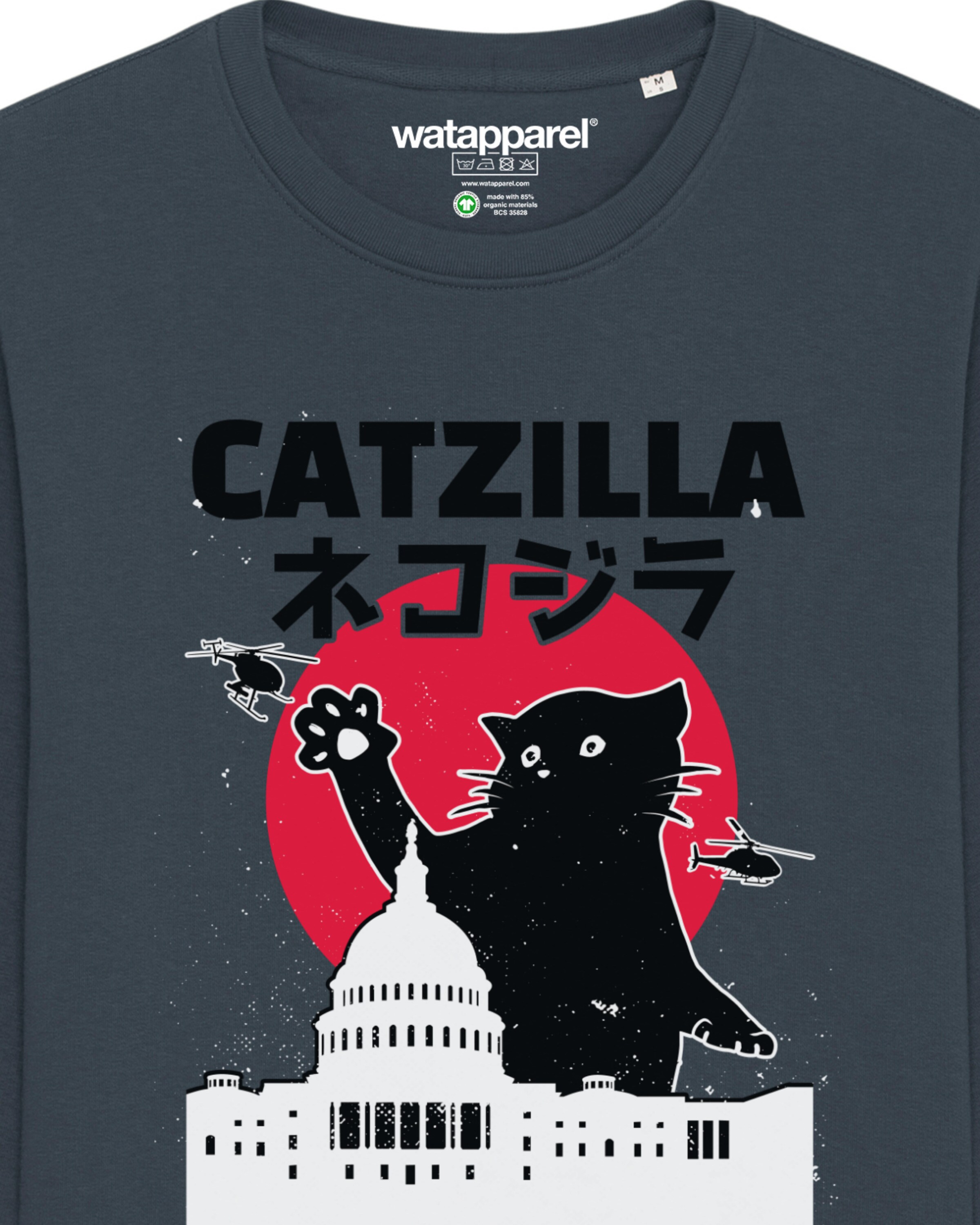 Watapparel Sweatshirt ' Catzilla ' in Grijs