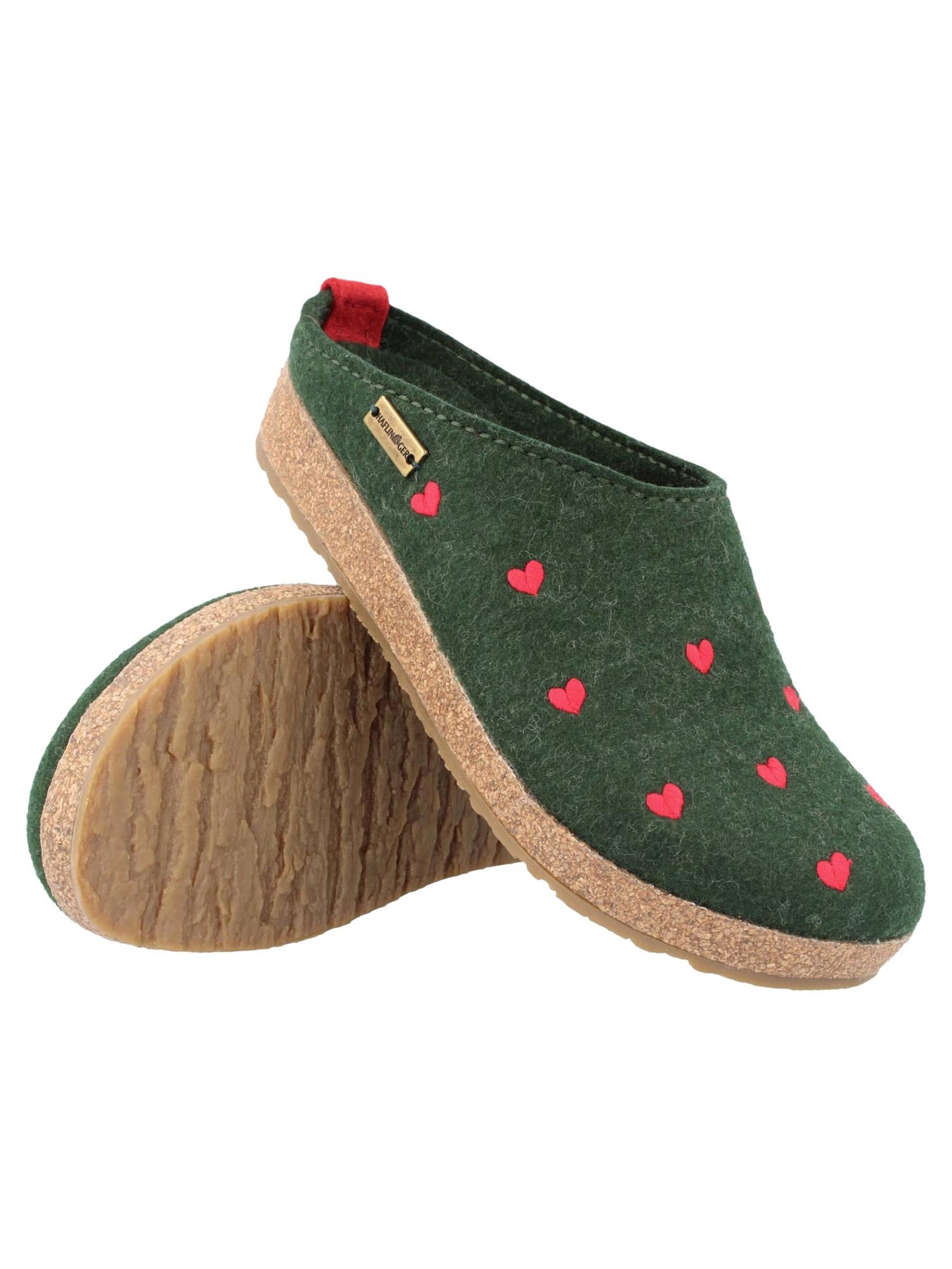 HAFLINGER Clogs 'Grizzly Cuoricini' in Green