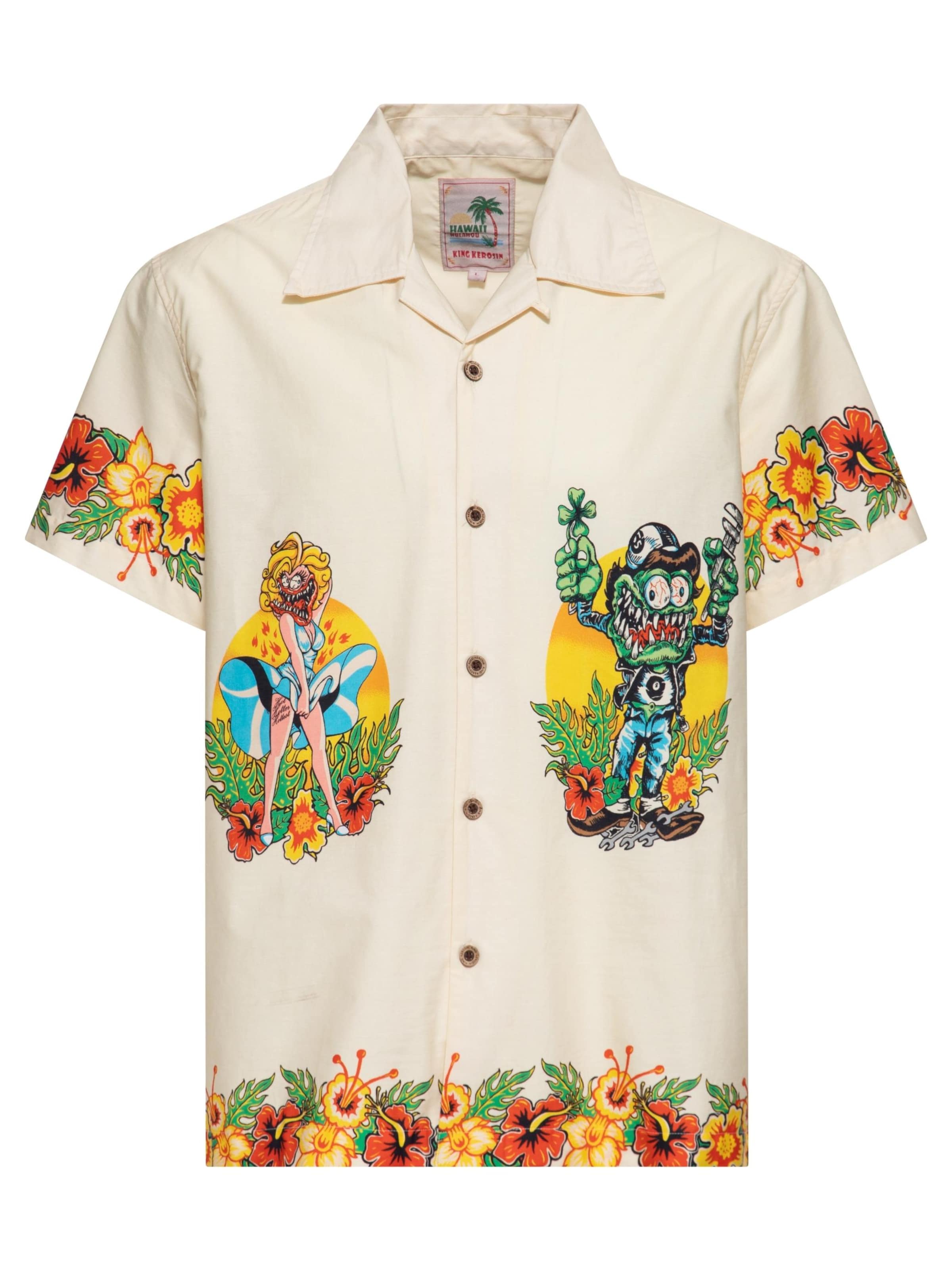 King Kerosin Regular Fit Hemd 'Lucky Monster'‌‌‌‌‌‌‌‌‌‌ in Weiß: Vorderseite