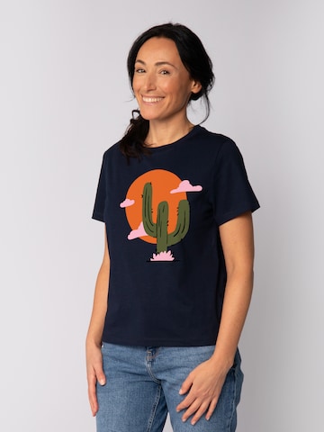 T-shirt 'Kaktus Im Sonnenuntergang' Watapparel en bleu : devant