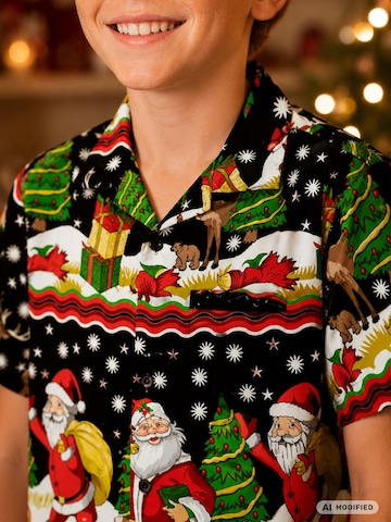 King Kameha Regular fit Button up shirt 'Christmas Border Print' in Black