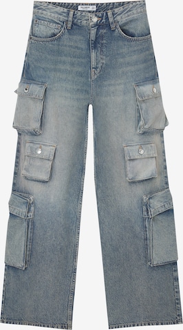 Pull&Bear Loosefit Cargojeans in Blauw: voorkant