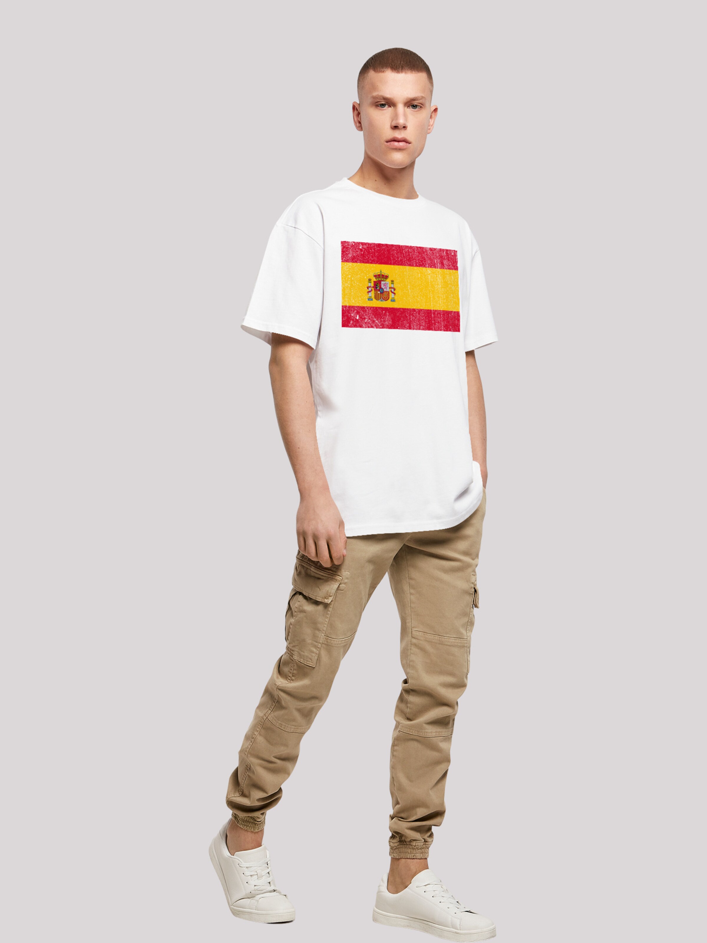 F4NT4STIC Shirt 'Spain Spanien Flagge distressed' in White | ABOUT YOU