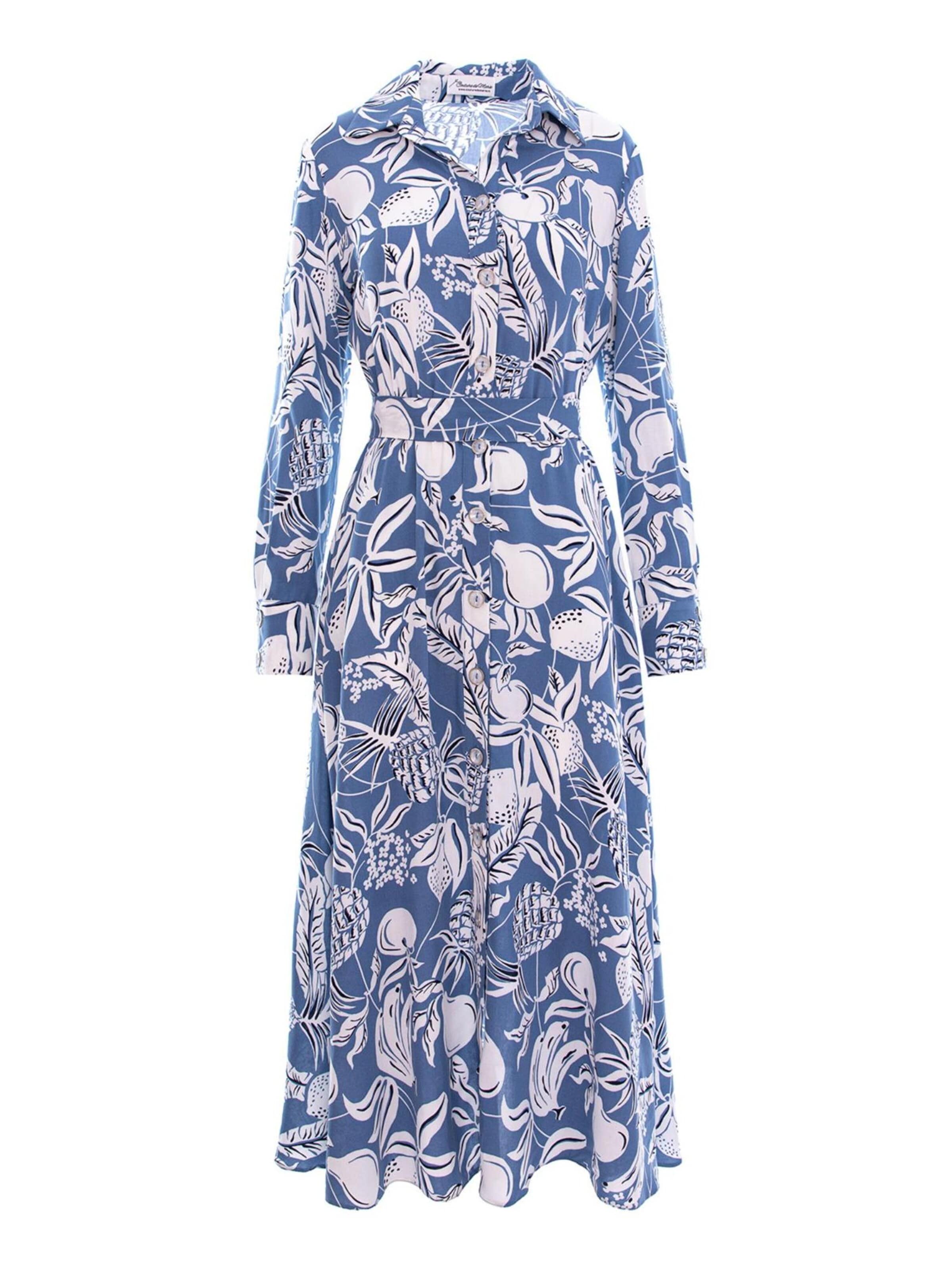 Couture de Marie Blousejurk 'Viscose Shirt Dress – Raya' in Blauw: voorkant