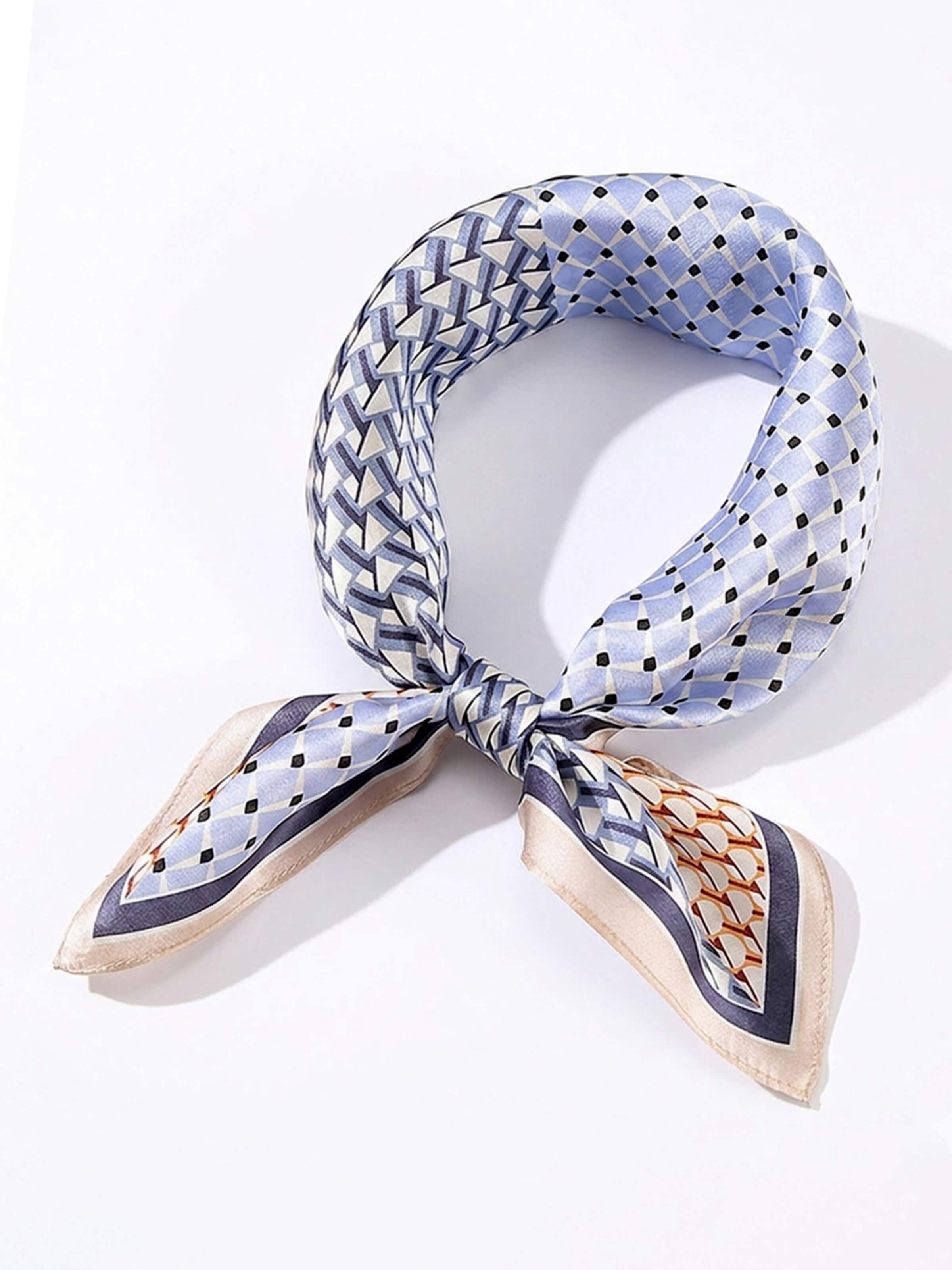 Vivi Idee Schal 'Seidentuch 100% Maulbeerseide Halstuch Geometrisches-Mosaik'‌‌‌‌‌‌ in Blau: Vorderseite