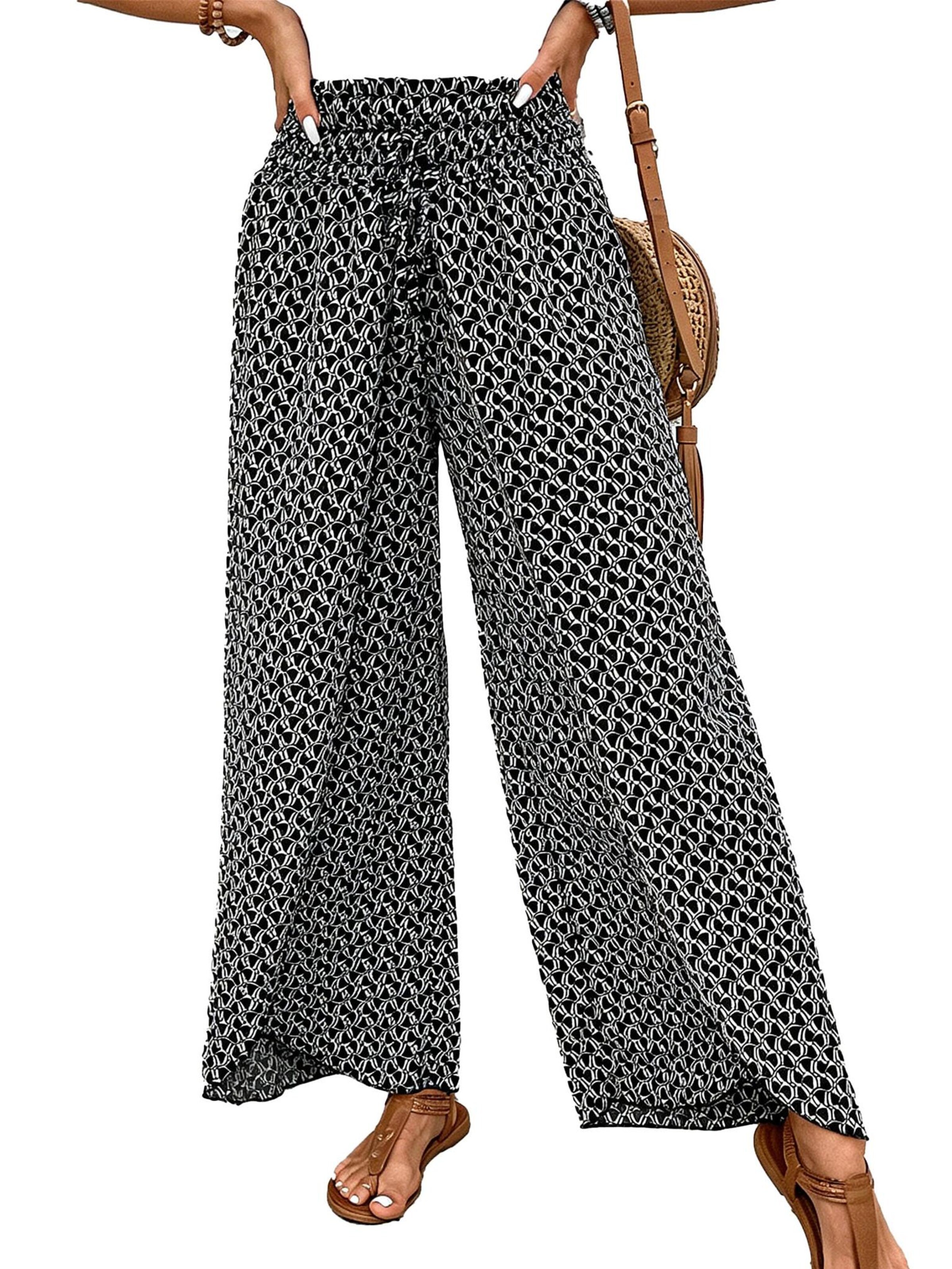 KoJooin Spodnie 'Damen Culotte Mit Floralem Muster, Elastischem Bund Und Seitlichem Schlitz Style Für Jeden Anlass' w kolorze czarny