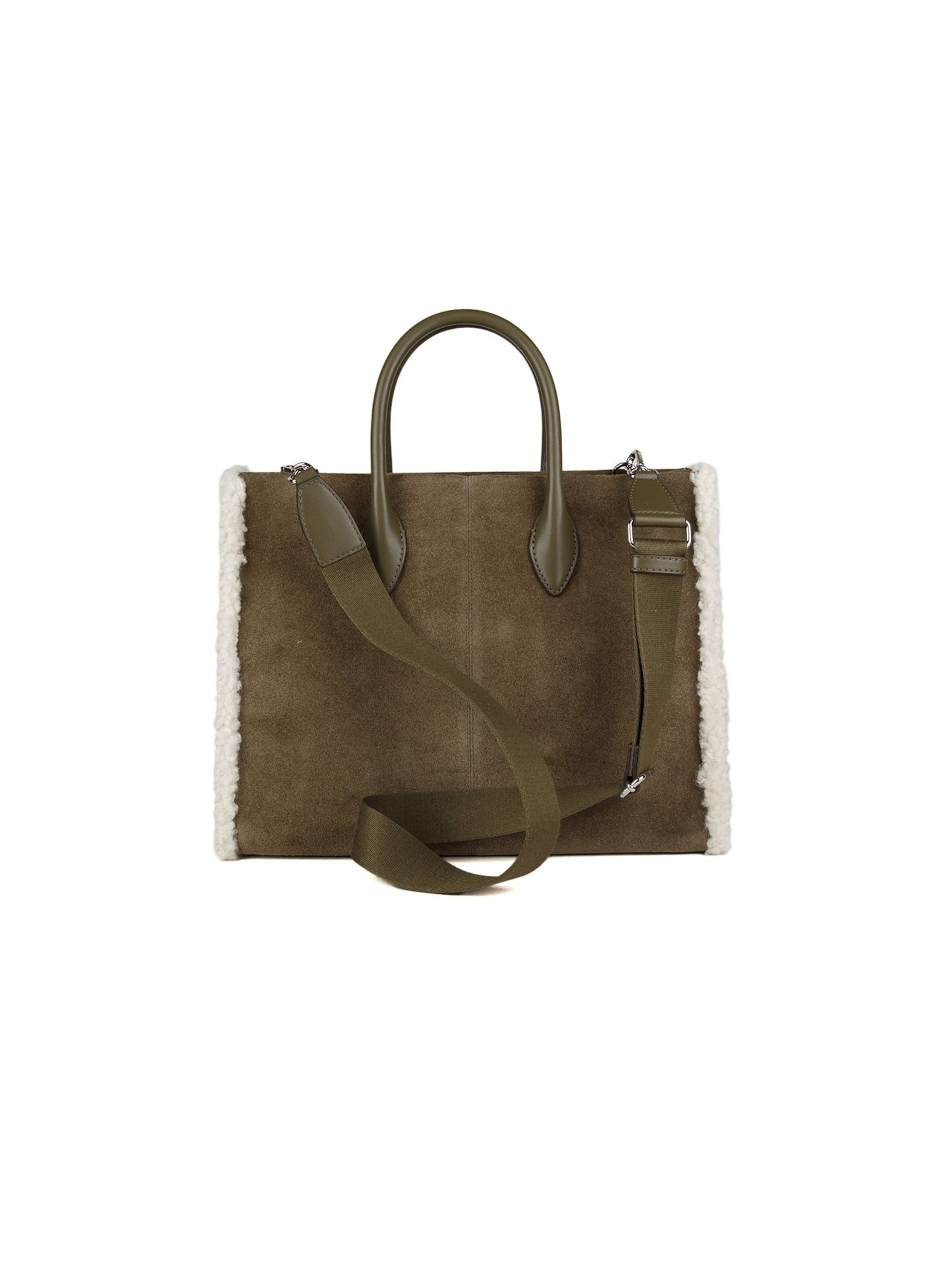Michael Kors Handtas 'Mirella Medium Suede and Faux Shearling Tote Bag' in Groen