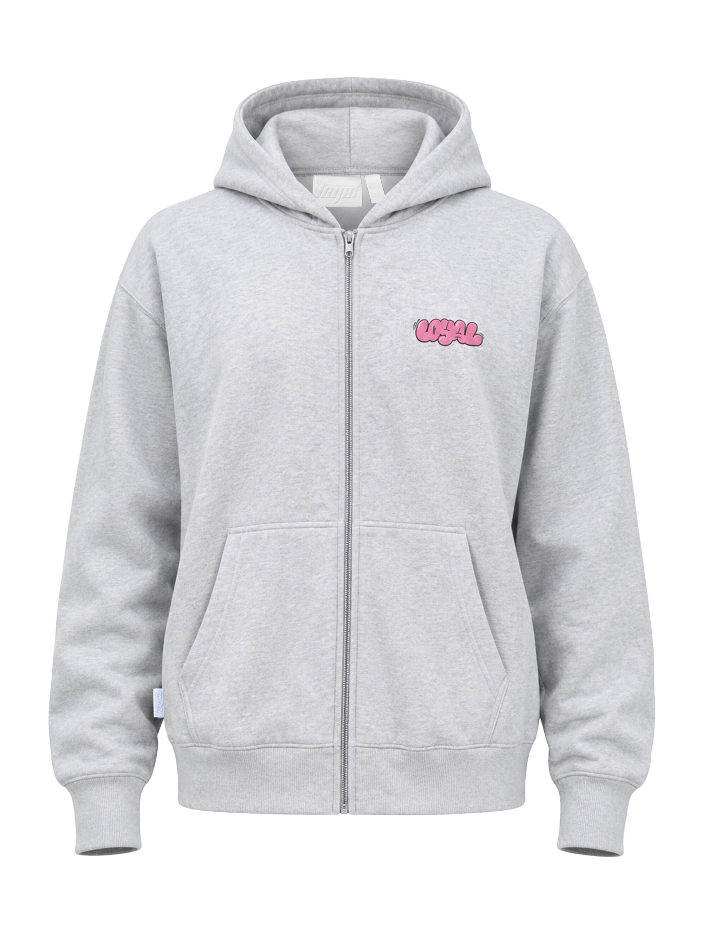 loyal Zip-Hoodie im Loose Fit mit Print in Grau: Vorderseite