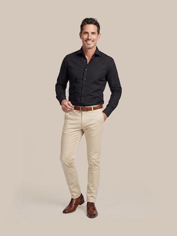 Profuomo Slim fit Overhemd 'Japanese Knitted' in Zwart: voorkant
