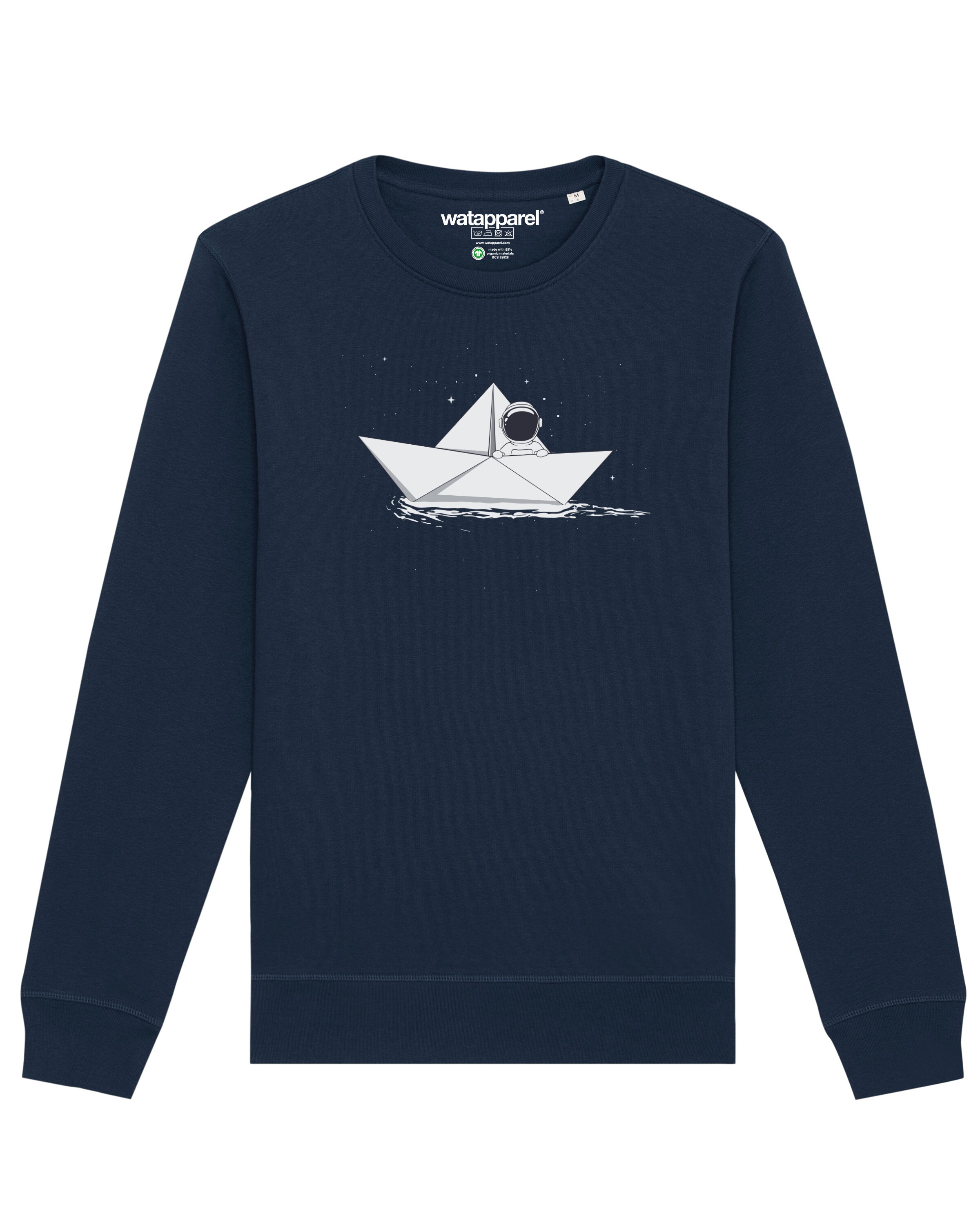 Sweat-shirt ' Astronaut in paper boat ' Watapparel en bleu : devant