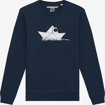 Sweat-shirt ' Astronaut in paper boat ' Watapparel en bleu : devant