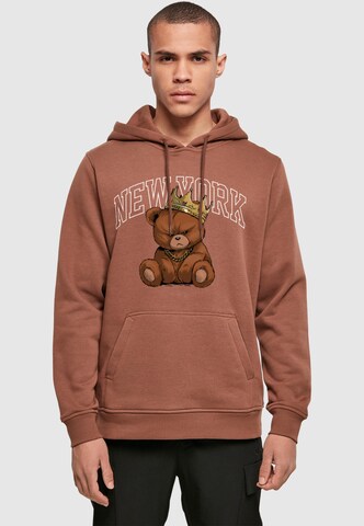 Sweat-shirt 'NY Crowned Bear' Mister Tee en marron : devant