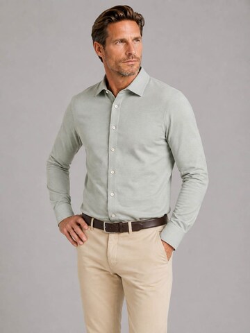 Profuomo Slim fit Button Up Shirt 'Japanese Knitted' in Green