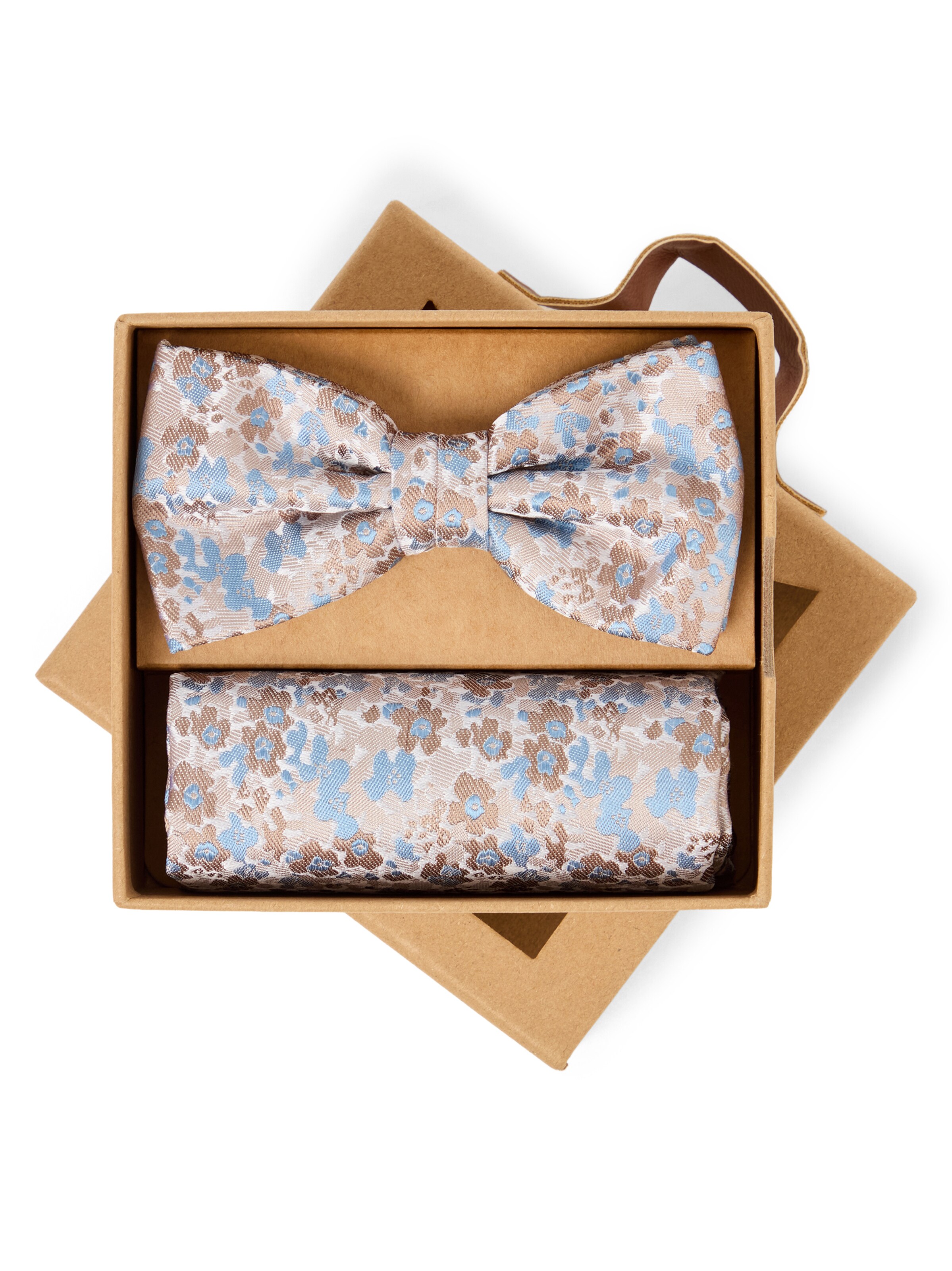 Finshley & Harding London Fliege und Einstecktuch in beige, Produktansicht