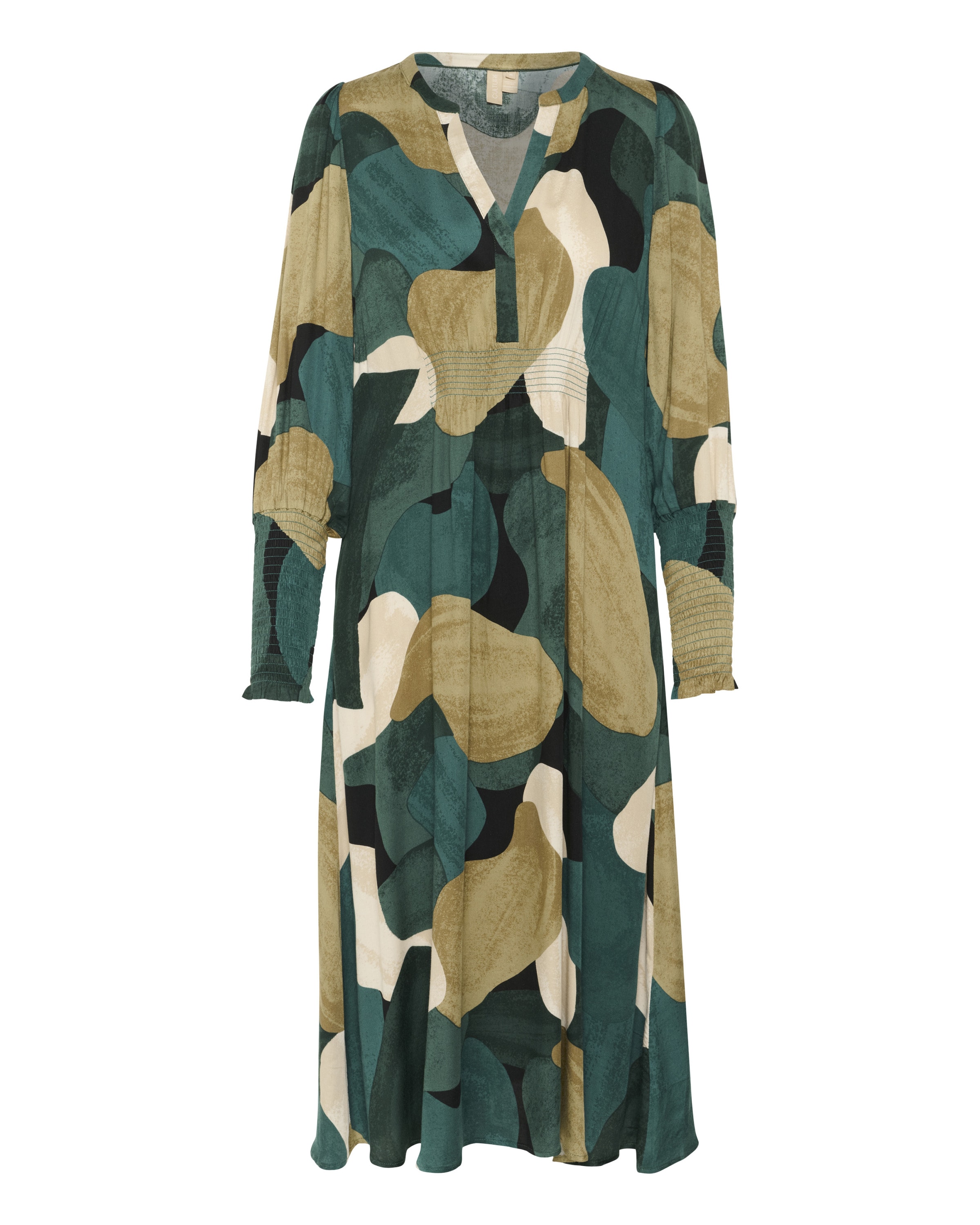 CULTURE Kjole 'CU Dana' i beige / oliven / mørkegrøn, Produktvisning