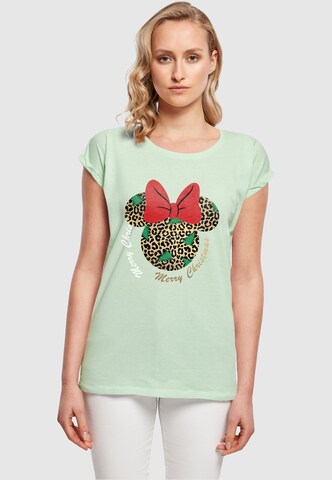 ABSOLUTE CULT Shirt 'Minnie Mouse - Leopard Christmas' in Groen: voorkant