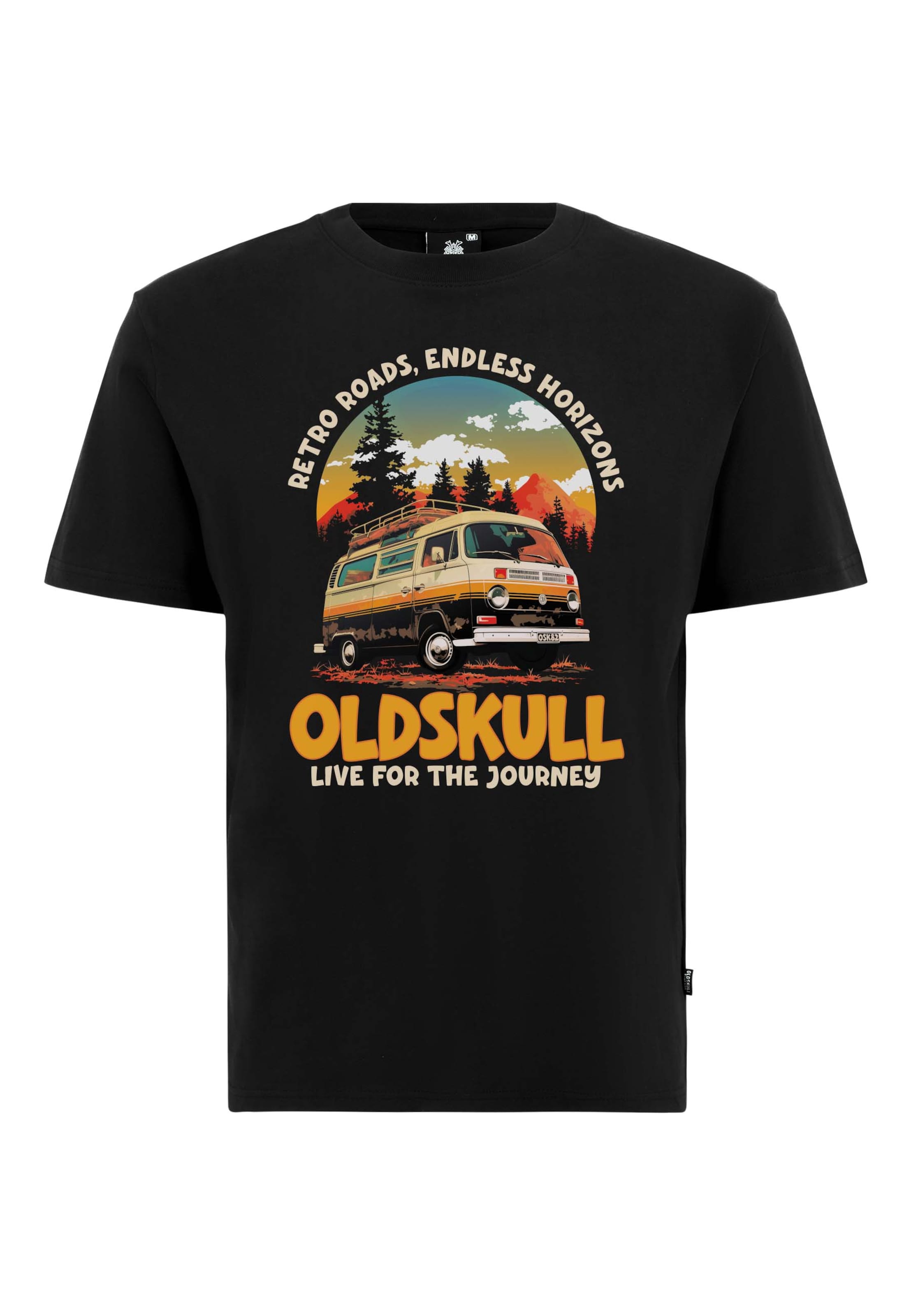 Oldskull Shirt 'Worldvibe Adventure Van' in Zwart: voorkant