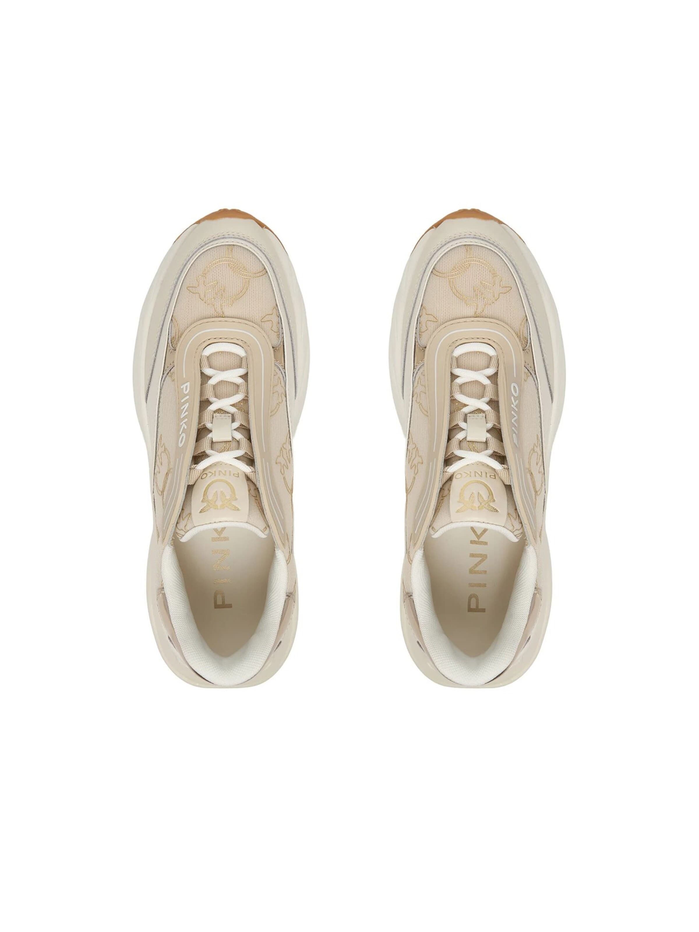 PINKO Sneakers laag 'Ariel 19 - Sneaker Calf Leather/Patent/Monogram Net' in Beige