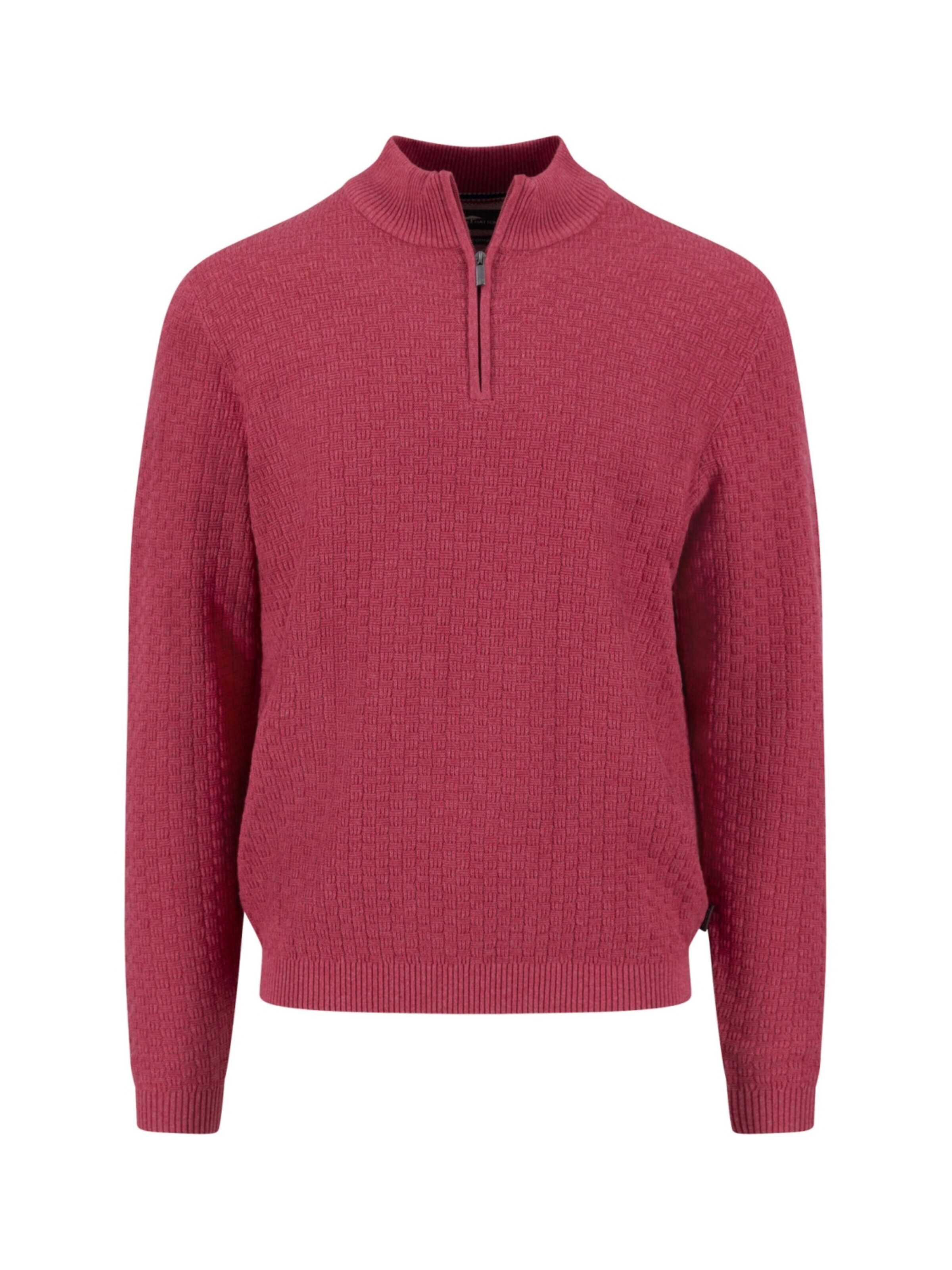FYNCH-HATTON Pullover 'Zip Troyer, structure berry'‌‌‌ in Rot: Vorderseite