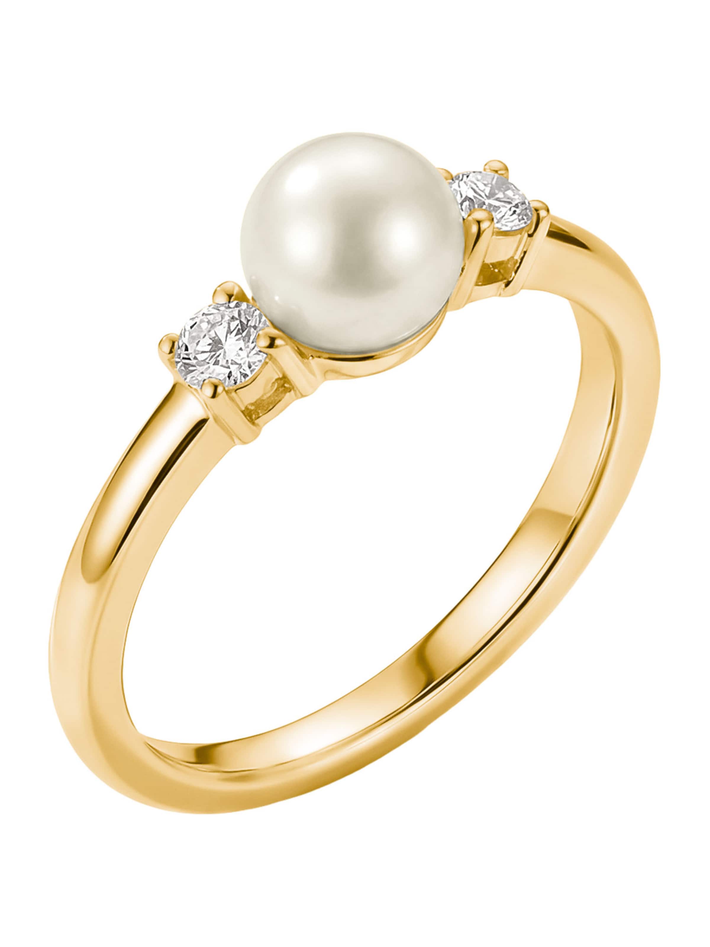Thomas Sabo Ring Perle mit weißem Zirkonia in Gold: Vorderseite